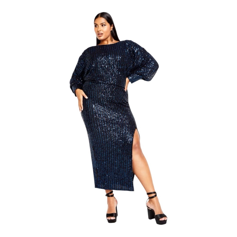 Elegant Blue & Black Sequin Dress